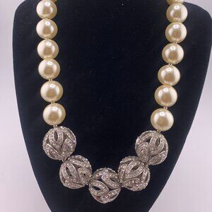 Chunky Statement Pearl and Rhinestone Necklace